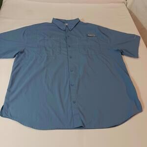 Columbia FM7266 Omni-Shade Men's 2XL Blue Shirt PFG Vented Fishing Short Sleeve